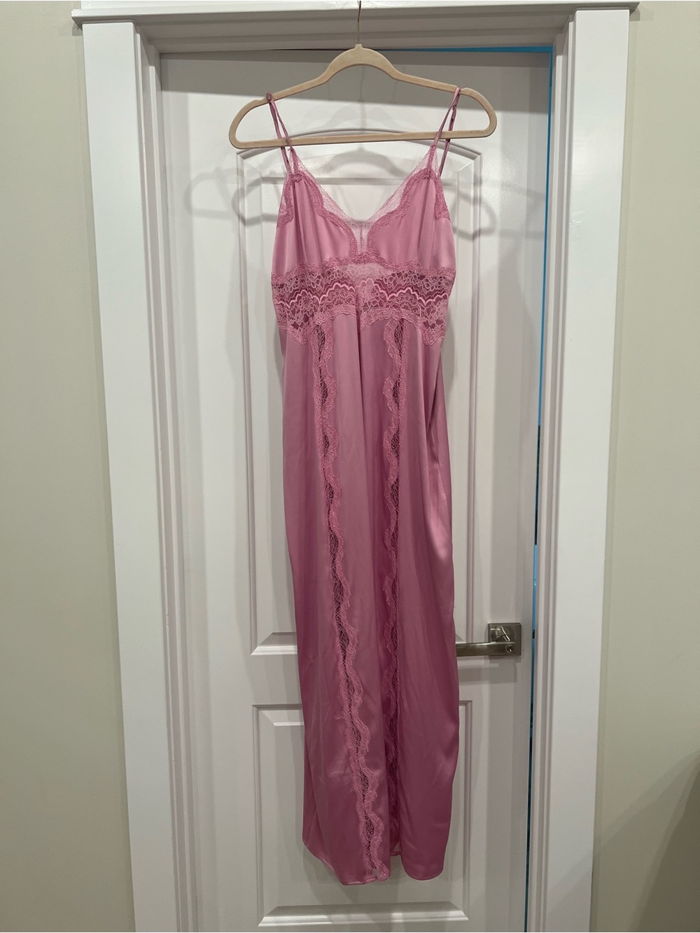 Victoria's Secret Pink Satin Lace-Trim Slip Dress